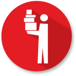 Man holding stacked boxes icon